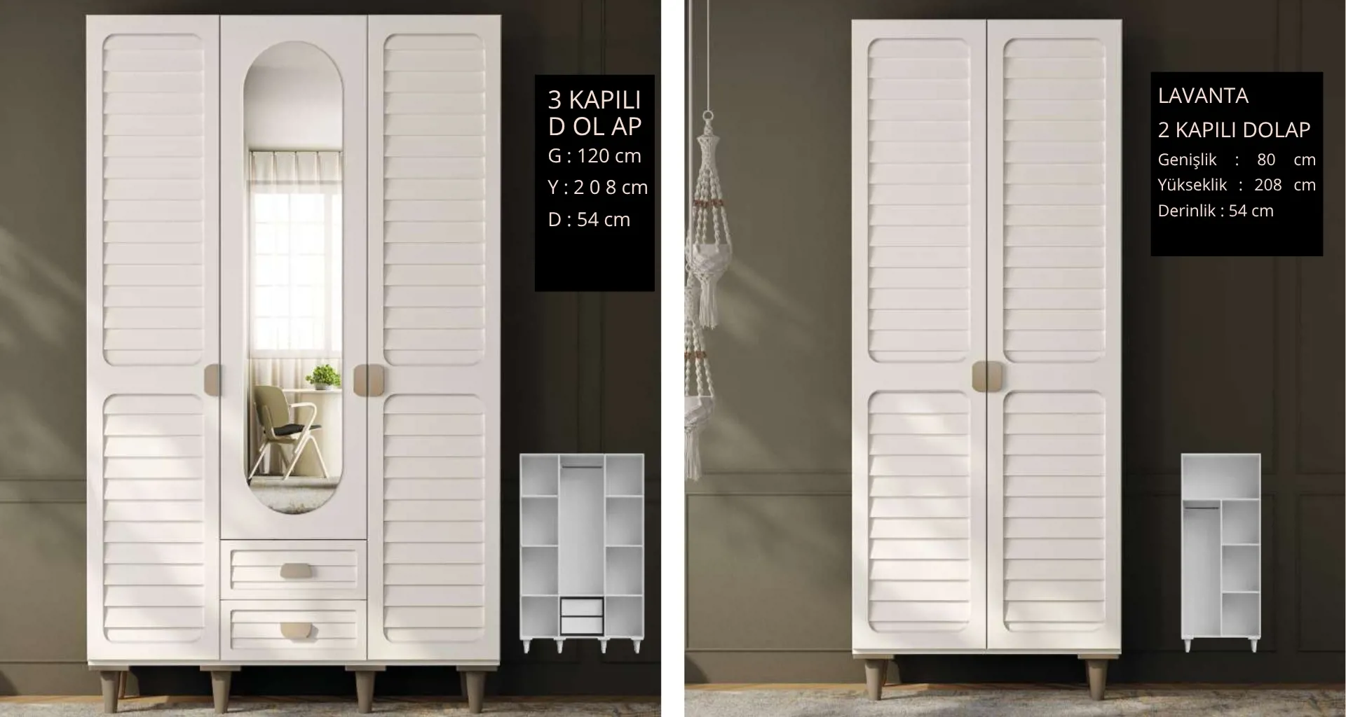 Lavanta 3 ve 2  Kapaklı Gardrop