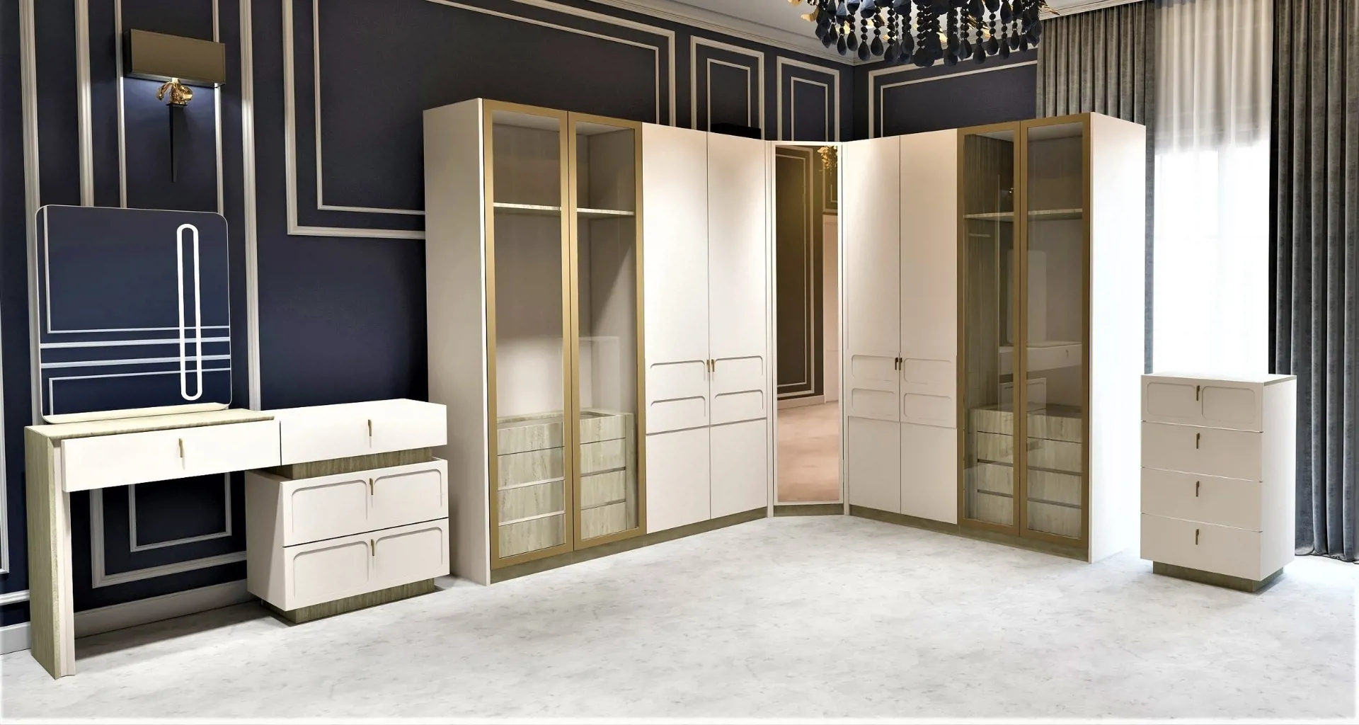 Alaçatı Köşe Dolaplı Yatak Odası