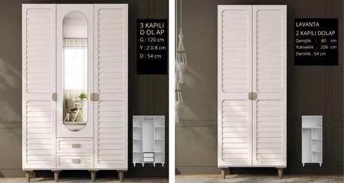Lavanta 3 ve 2  Kapaklı Gardrop