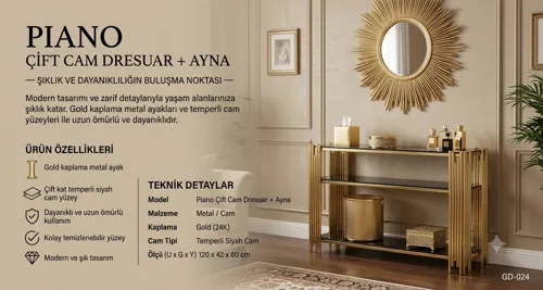 Piano Çift Cam Dresuar ve Ayna