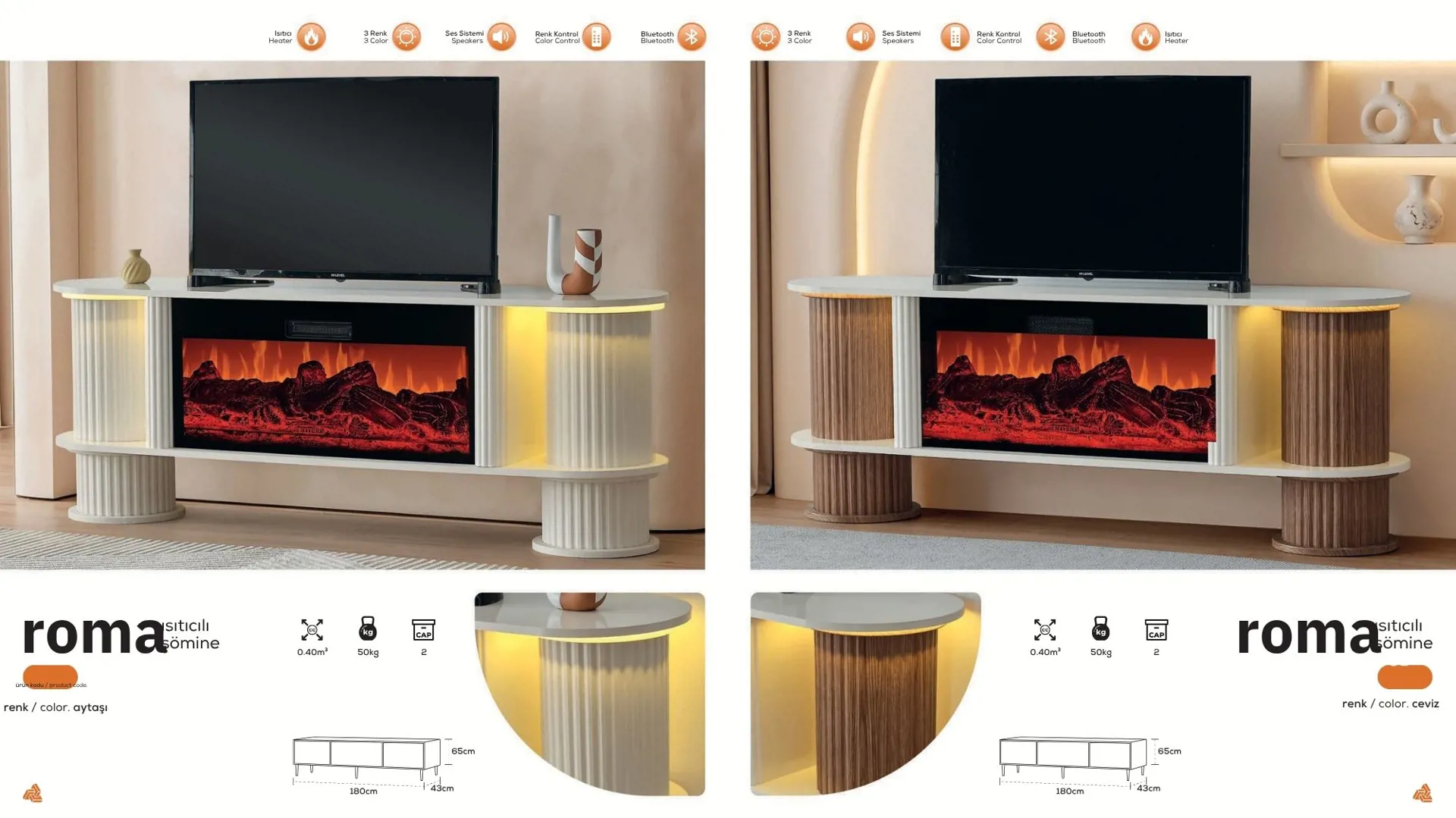 Roma Isıtıcılı Şömine Tv Ünitesi